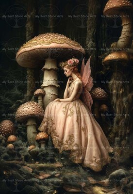 GOTHIC PINK FAIRY ART PRINT, Cottagecore Poster, Decor Fairytale