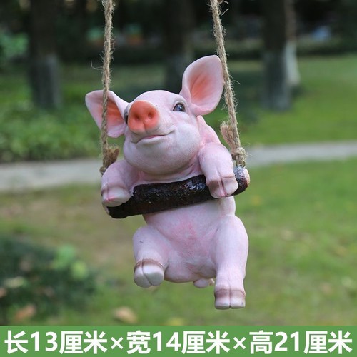 Amusing Pig Swinging Statue Figurine Indoor Outdoor Ornament Home Garden Decor - Afbeelding 4 van 13