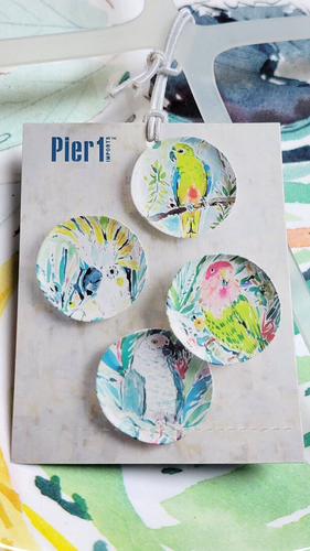 Pier 1 Tropical Birds Parrots & Pineapple 8 Melamine Scalloped Salad Plates - Picture 13 of 24