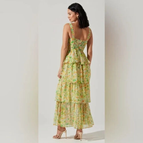 ASTR The Label NWT Womens Large Yellow Fairy Midsummer Floral Tiered Maxi Dress - Picture 2 of 10