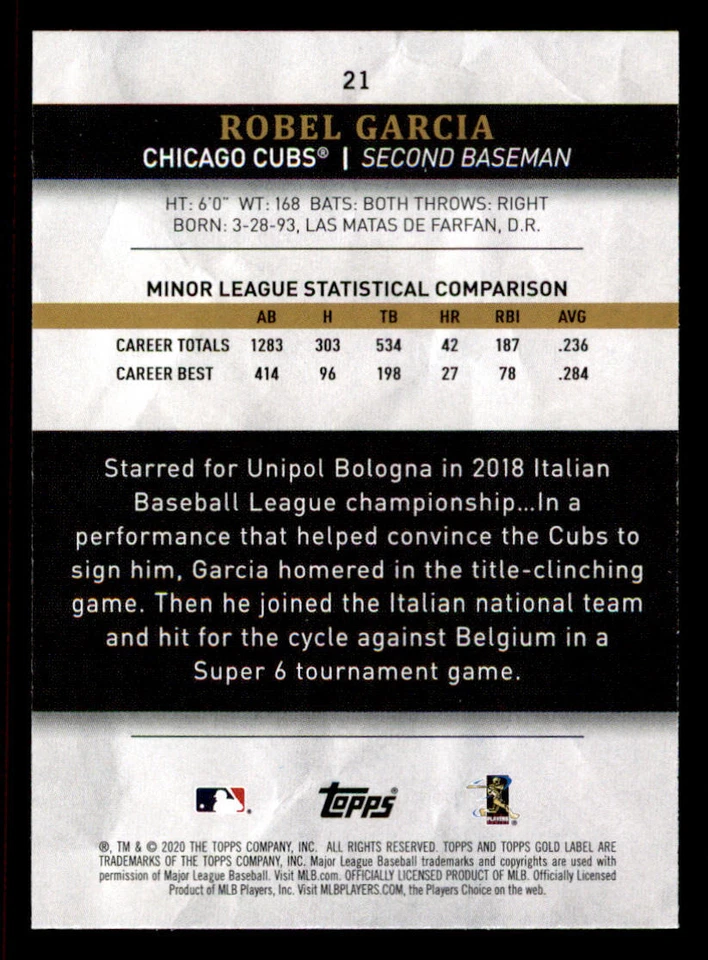 2020 Topps Gold Label Class 2 Black #21 Robel Garcia - Image 2 of 2