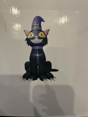 8 Ft Halloween Black Cat with Witch Hat
