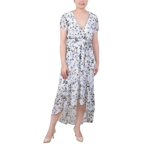 NY Collection Womens Ivory Chiffon Ruffle Maxi Dress Petites PXL BHFO 4382