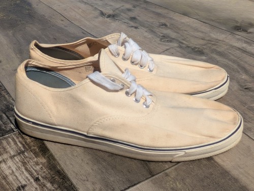 Vintage 70s Mens Gold Seal SeaDogs Cream Canvas Vulcanized Sneakers 10.5 USA