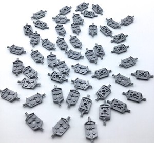 Lego 25 Light Blueish Grey Plates Modified 2 x 4 Pins Car Axle Pieces for Wheels