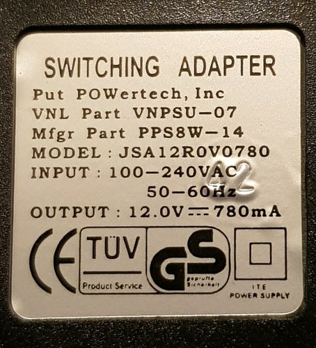 12V 780mA DC SWITCH MODE POWER SUPPLY 1.3mm PLUG CENTRE +VE POWERTECH PPS8W-14 - Picture 7 of 9