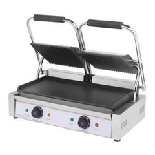 Large Contact Grill/Panini Press - Twin Plate - Smooth Base - Ribbed Top