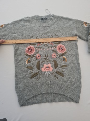 Ladies Jumper F&F Size 6 Long Sleeve Embroidered Flower Grey 29777 - Picture 10 of 14