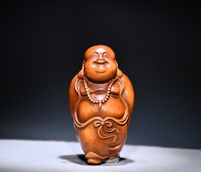 Chinese Natural Boxwood Hand-carved Exquisite Maitreya Buddha Statue AF0355