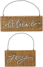 Rustic Christmas Ornament Set, Primitive Farmhouse Décor, Wood Slat Tree Hang...