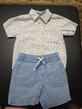 Boys Sz 18m Cute Shark Button Up Shirt And Shorts Outfit
