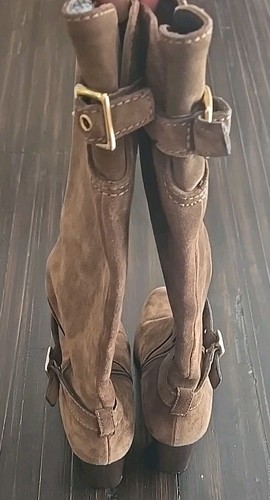 Coach Robynn halbhohe braune Damenstiefel aus Veloursleder mit Absatz Größe 7,5 B Italien - Bild 11 von 17