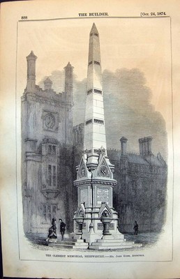 Antiker alter Druck Clement Memorial Shrewsbury Mr John Gibbs Architekt 1874 19.