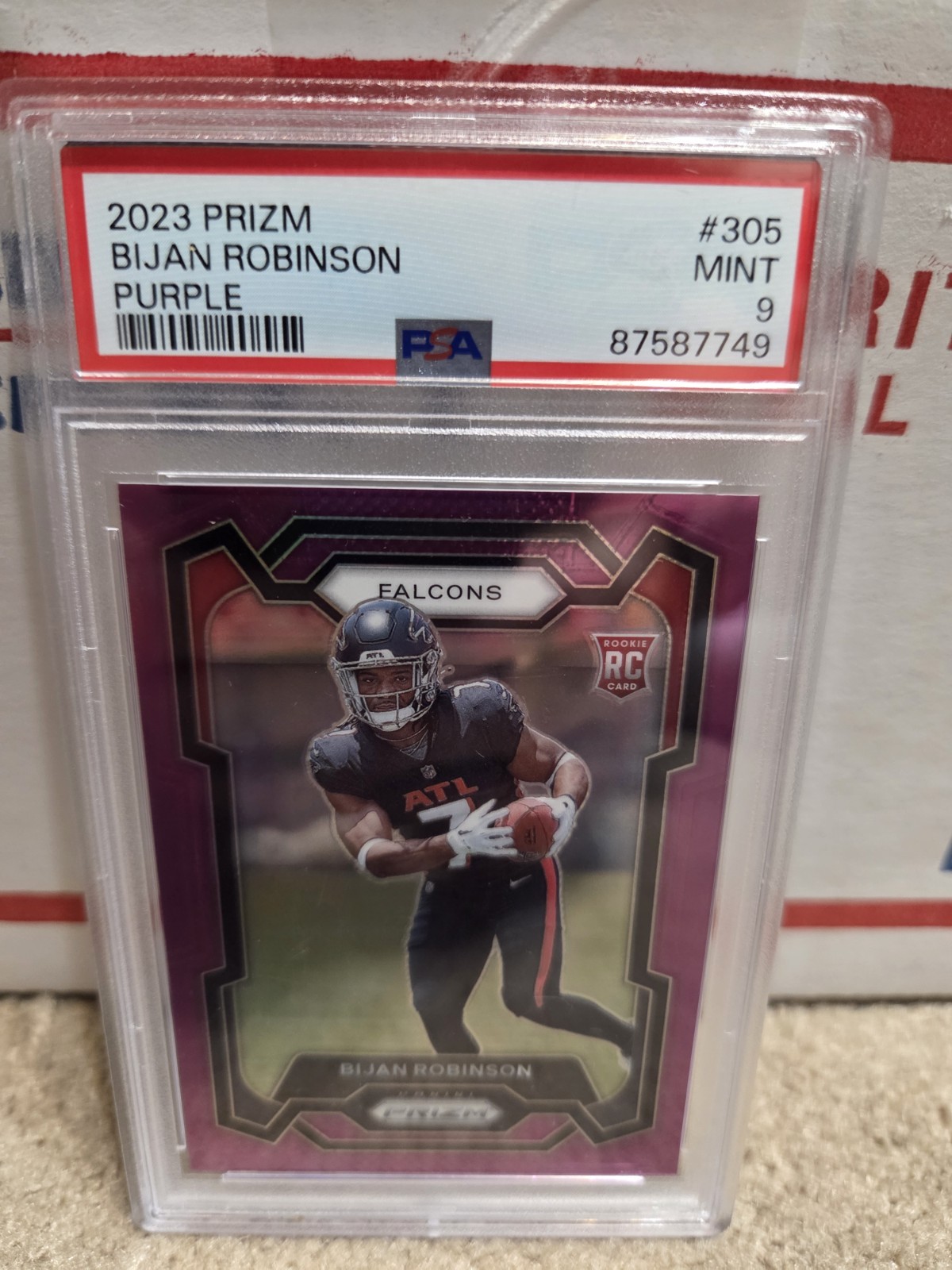 2023 Panini Prizm - Rookie Bijan Robinson #305 Purple Prizm /125 (RC) PSA 9