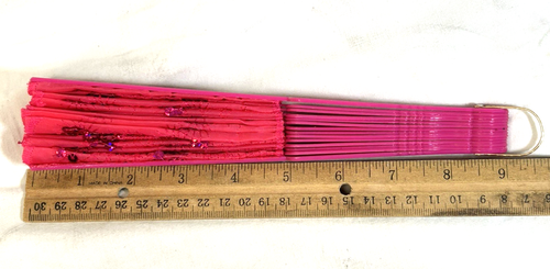 Girl's Folding Fabric Hand Fans Bright Pink Costume Factory Seconds Set of 10 - Picture 8 of 8