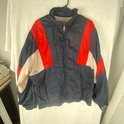 Vintage Fila Windbreaker Jacket Mens L Multicolor Nylon Lined Mock Neck Full Zip - Picture 2 of 12