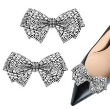 2-Pack Decorative Rhinestone Bow Shoe Clips, Fashion Shoe Clips Black 