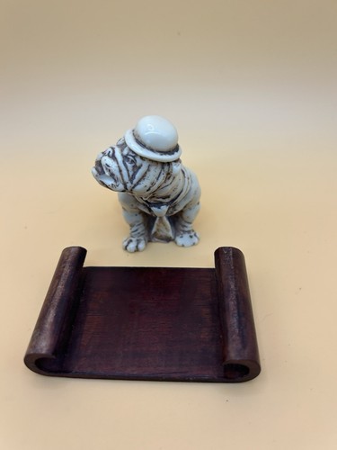 "Corbata de tabaco Bulldog de colección sombrero antiguo de resina perro cachorro coleccionable 3""" - Imagen 7 de 10