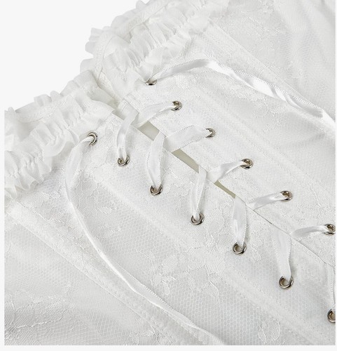 Corsé trasero con cordones para mujer SZIVYSHI, mangas fuera del hombro, blanco grande - Imagen 6 de 8