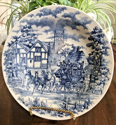 Vintage Vitramik 5940 Oxford 8.75'' Soup Cereal Bowl Blue White Stage Coach House