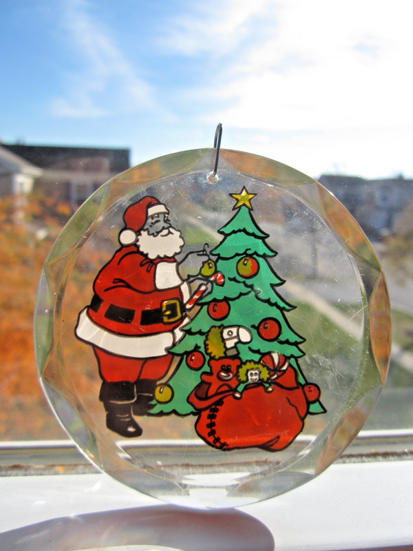 VTG 3" Round Disc Flat Plastic Clear Acrylic Santa Claus Christmas Tree Ornament