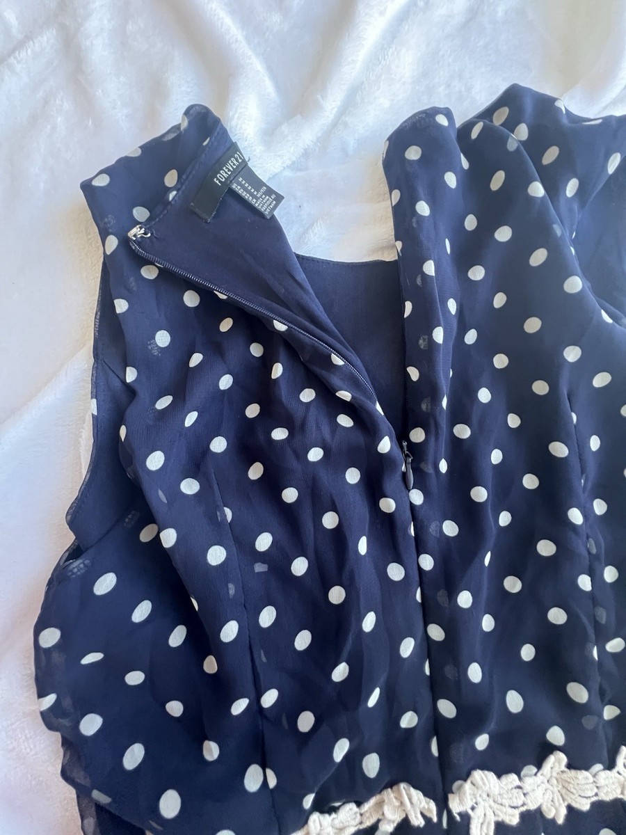 Blue With White Polka Dots Dress By Forever 21 Size Medium