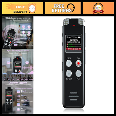 64GB Voice Recorder with Playback - Voice Activated Mini Dictaphone for Lectures