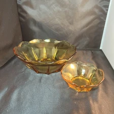 Vintage Anchor Hocking Swedish Modern 2 Pc Chip & Dip Set Amber Yellow 1960's