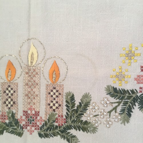 Vintage handbestickte Leinen Weihnachten Tischdecke Kerze Design 34 x 34 Zoll - Bild 3 von 10