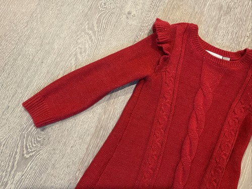 The Children's Place Girls Red Glitter Sweater Dress Size 5T Cable Knit - Picture 3 of 12