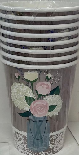 Rustic Wedding Bridal Shower Anniversary Party 12 oz. Paper Cups - Picture 1 of 1
