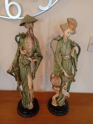 Paar Vintage chinesische - Stil Figuren 19 Zoll nur Sockel hat wenige Chips sehr guter Zustand