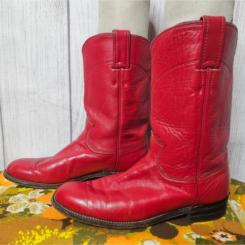 VTG Justin L3055 Red Leather Roper Western Cowgirl Boots Made in USA, sz 7.5B