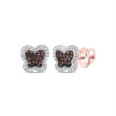 Braunes Herz-Ohrstecker 0,3 kt natürlicher Diamant 10 kt Rotgold