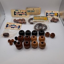 Vtg Lot Of 19 Loose Wood Beads 4Bags Macrame Craft Beads WalBead Co