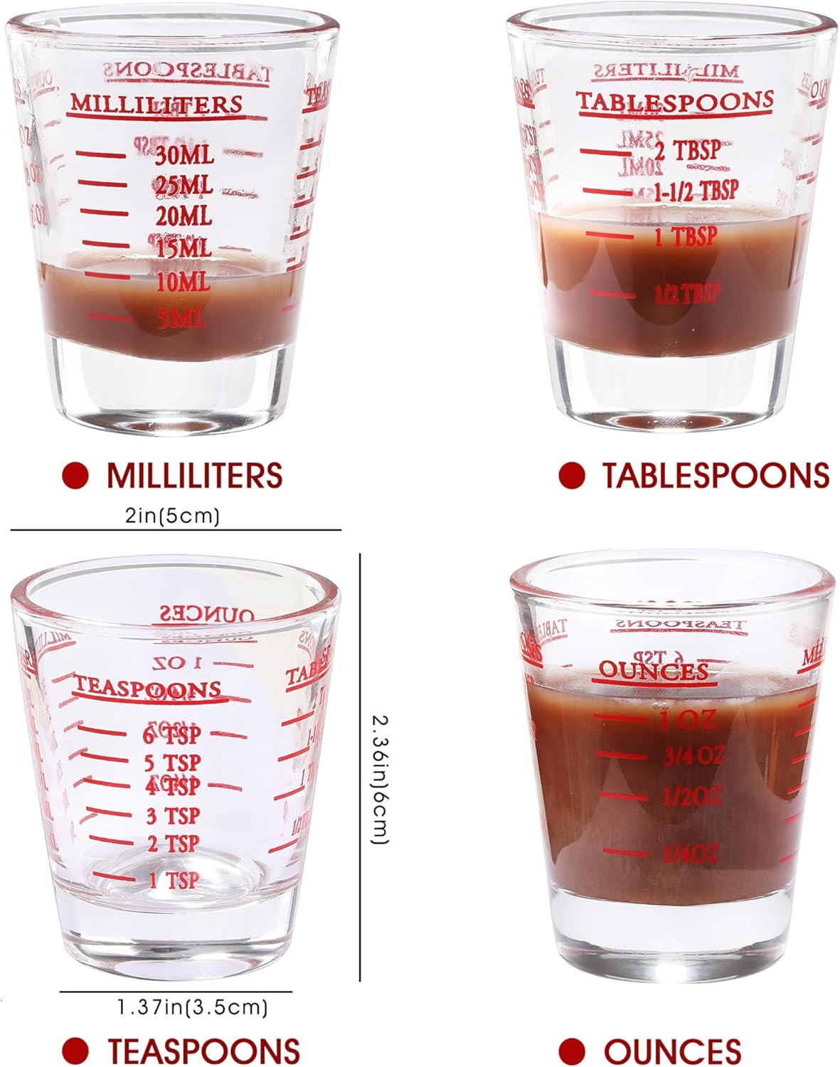 Shot Glass Measuring Cup 2PCS Glasses Thick Base Small Red