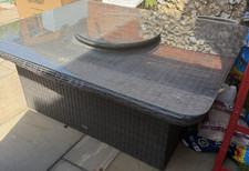 Rattan Rectangular Outdoor Dining Table Grey Glass Top Weather Resistant Garden