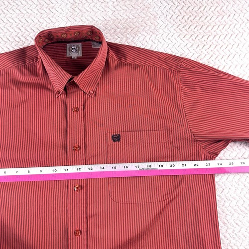 Cinch Western Mens Medium Long Sleeve Button Down Shirt Red Stripe 100% Cotton - Picture 5 of 12
