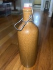 Vintage Stoneware Beer Bottle w/ Porcelain Stopper Lid & Bale Barware 11” Tall