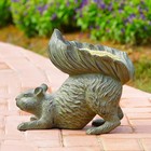 Aluminum Whimsical Crouching Bushy Tailed Squirrel Bird Feeder Garden Statue