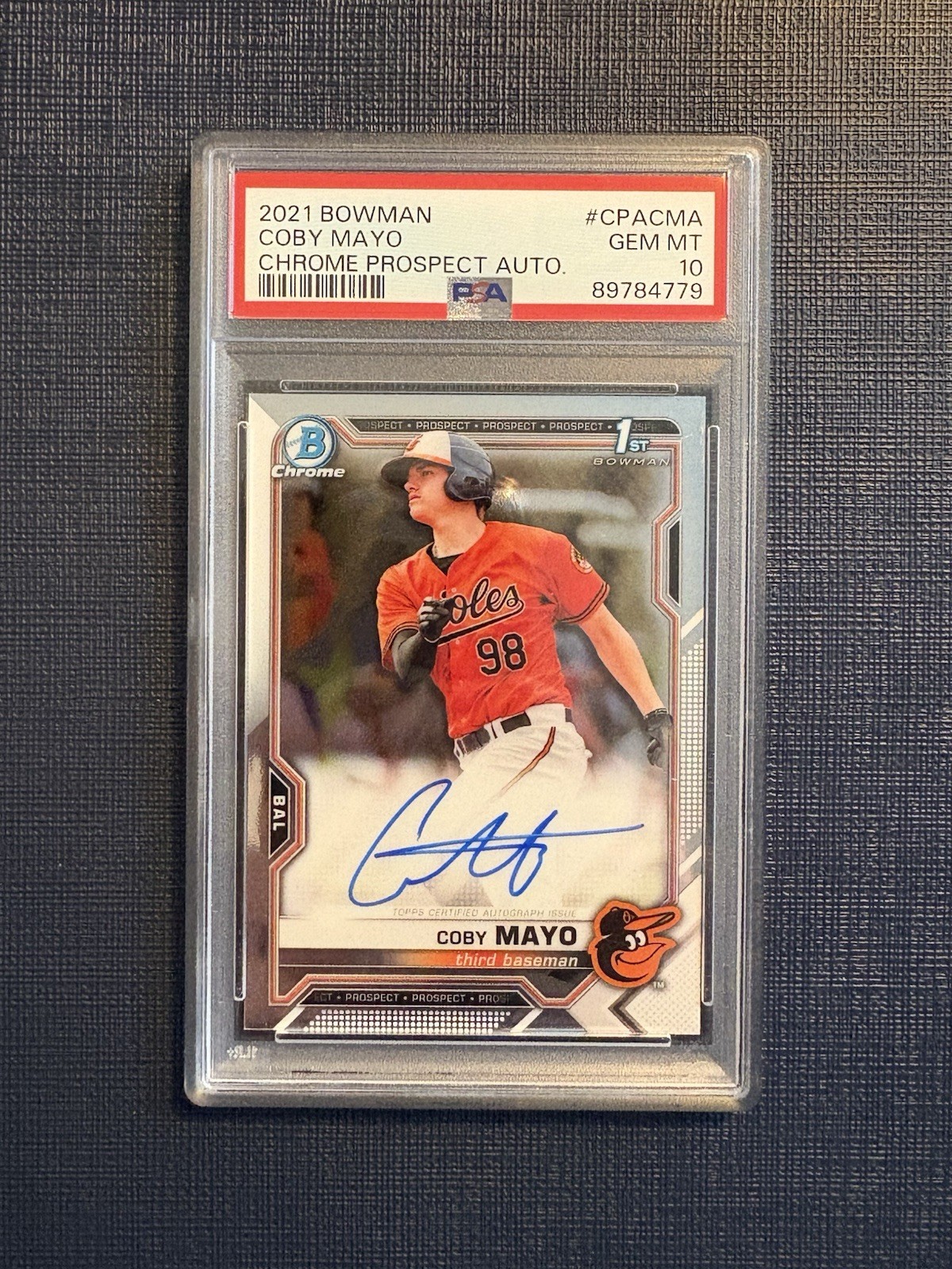 2021 Bowman #CPA-CMA Coby Mayo Chrome Prospect Auto 1st Bowman PSA 10 GEM