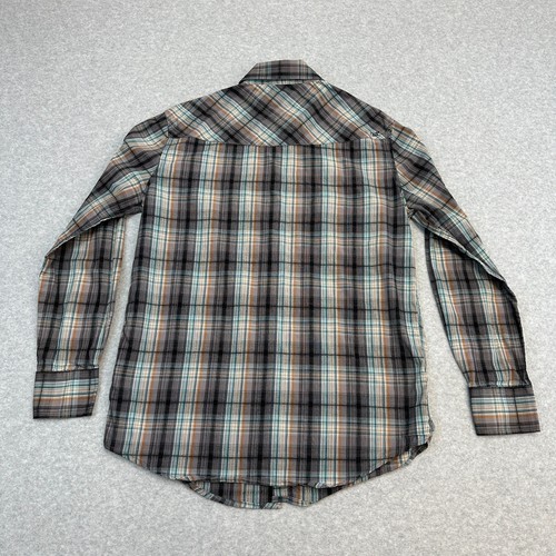 Coastal Western Shirt Mens M Gray Teal Orange Black Plaid Pearl Snap Long Sleeve - Picture 4 of 7