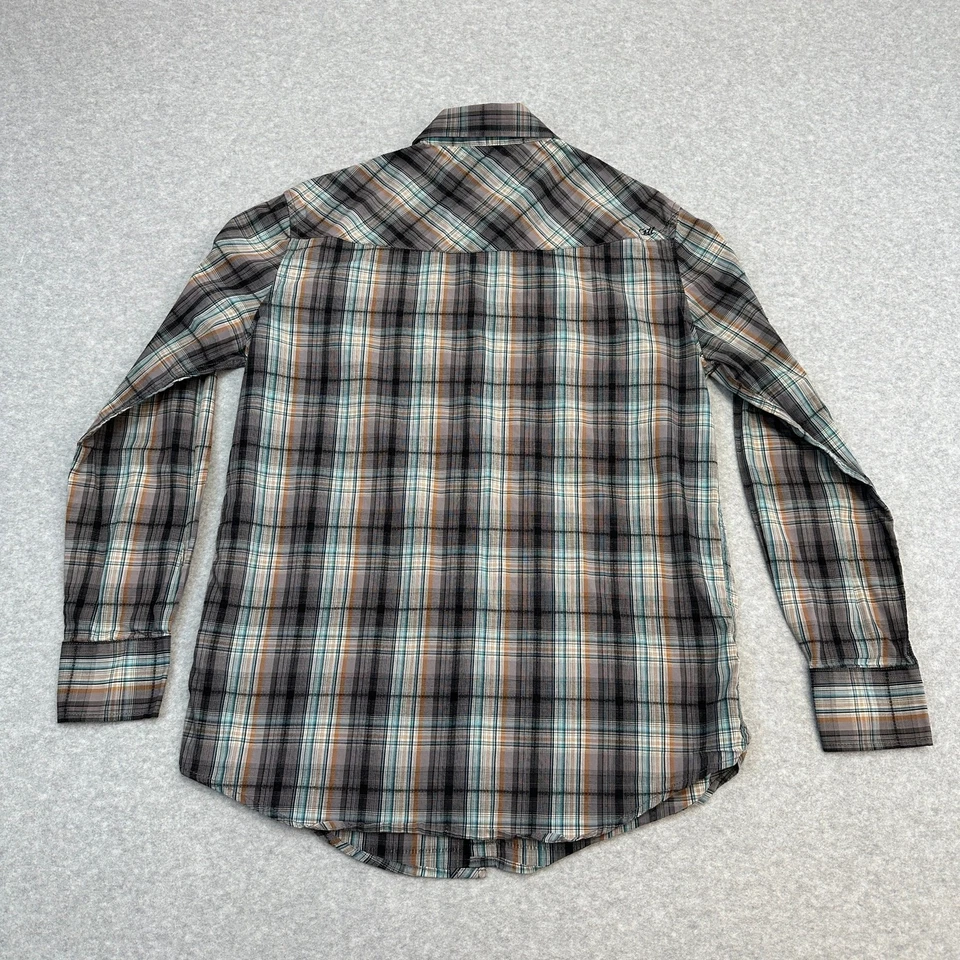 Coastal Western Shirt Mens M Gray Teal Orange Black Plaid Pearl Snap Long Sleeve - Image 4 of 4