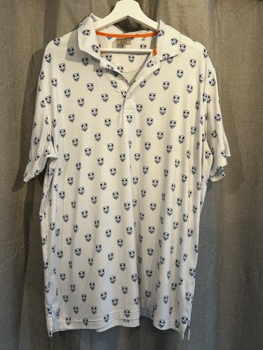 Puma Golf Polo Shirt Uomo Extra Large Bianco Blu Teschio Stampa All Over Golfista - Foto 1 di 5