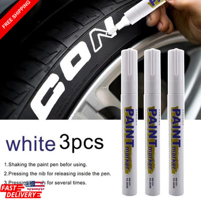 3pcs White Paint Pen Marker Waterproof Permanent Car Tire Lettering Rubber Lette