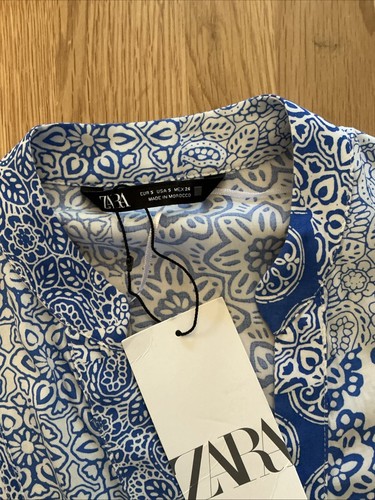 Zara Blau Weiß Blumen Maxi Midikleid Gr. Small Ärmel Boho Landhaus NEU Neu mit Etikett - Bild 12 von 13