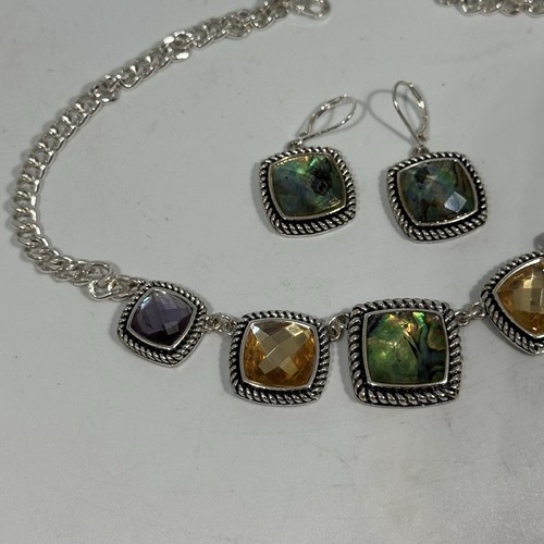 Vintage Napier Silver Toned Multicolor Stones Necklace And Earrings Set - Picture 3 of 7