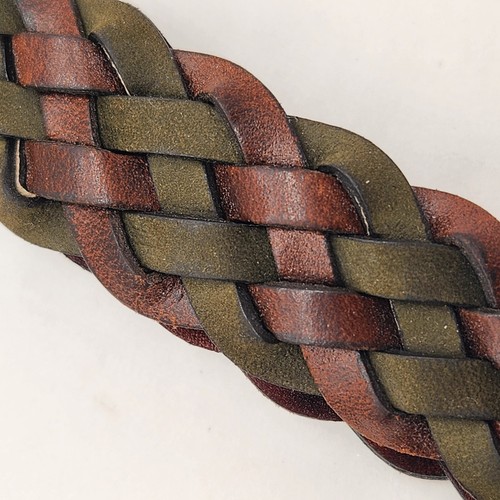 Torino suspenders men's brown green leather woven braces cottagecore Made USA - Picture 8 of 9