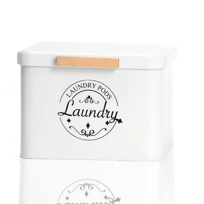 Laundry Pods Holder with Hinged Lid, Farmhouse Space-Saving Metal Container f...