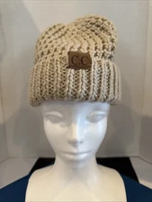 C.C Exclusives Cable Knit Beanie Stocking Cap Light Tan & Brown Winter Hat